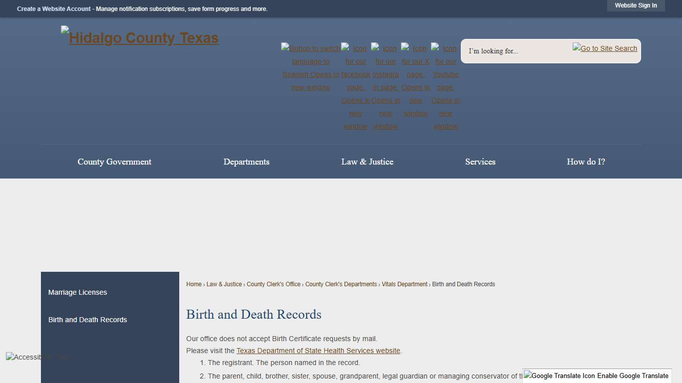 Birth and Death Records Hidalgo County, TX - Official Website