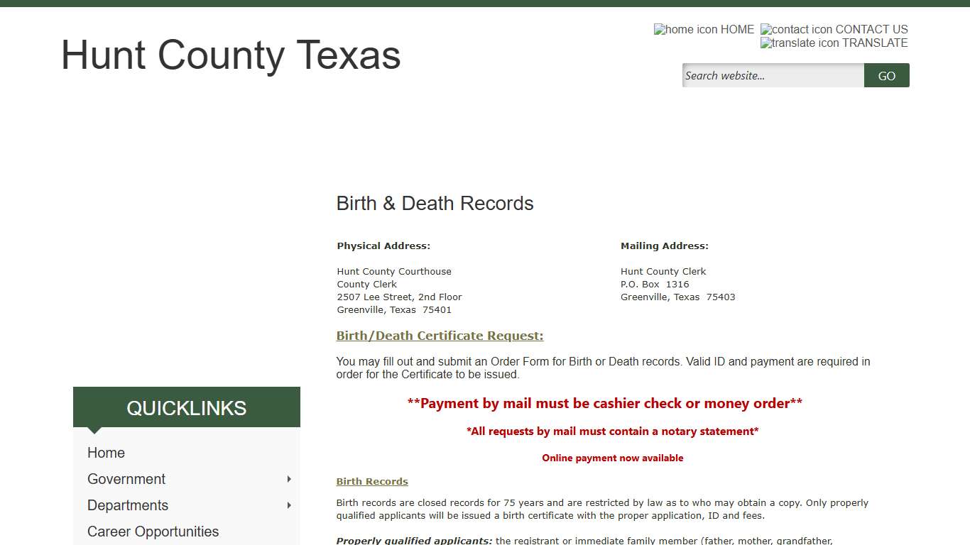 Birth and Death Records - Hunt County
